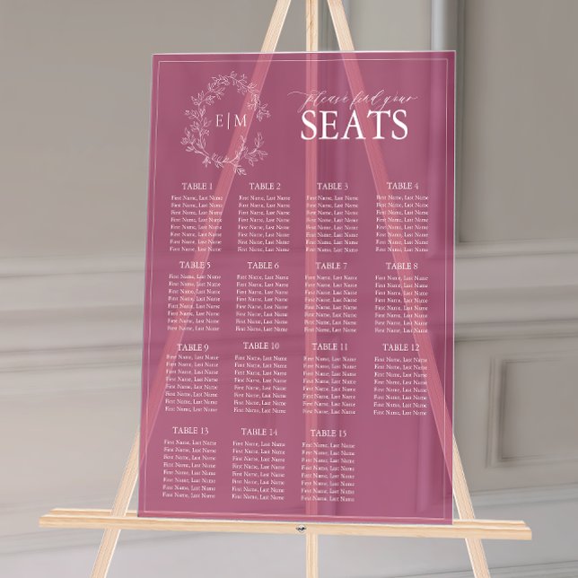 Señal Acrílica Asientos de Boda de Monograma Escudo de Leafy de B (Wedding Seating Chart!
)