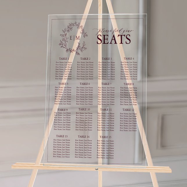 Señal Acrílica Asientos de Boda de Monograma Escudo de Leafy de B (Wedding Seating Chart!
)