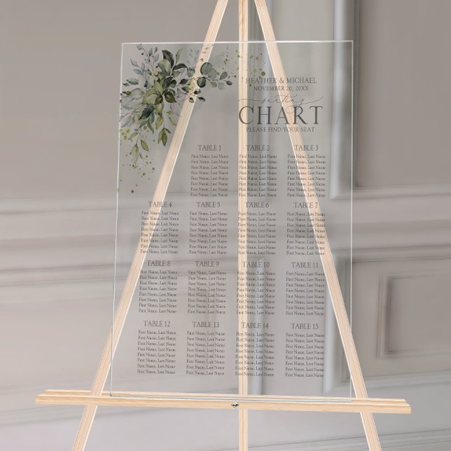 Señal Acrílica Asientos de recepción con flores de vegetación bot (Wedding Seating Chart!
)