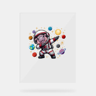 Señal Acrílica Astronauta Moo Deng Dabbing En La Galaxia Cosmica