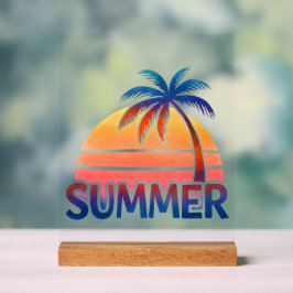 Señal Acrílica Atardecer retro de verano con palmera