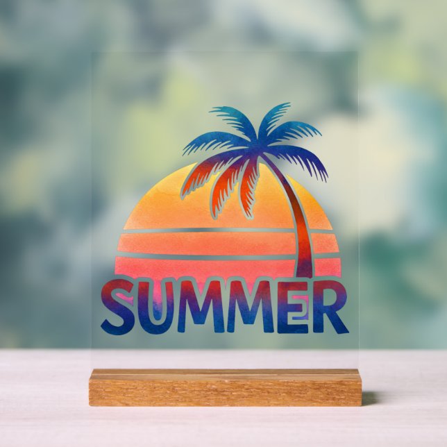 Señal Acrílica Atardecer retro de verano con palmera (Neutral )