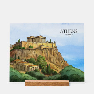Señal Acrílica Atenas Grecia Acuarela   Vistas Históricas