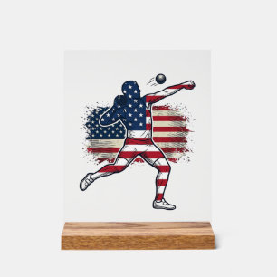 Señal Acrílica Atleta de lanzamiento de peso patriótico diseño de