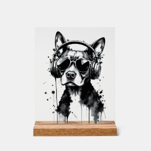 Señal Acrílica Auriculares Guay Dog Mascotas cortos Tinta blanca 