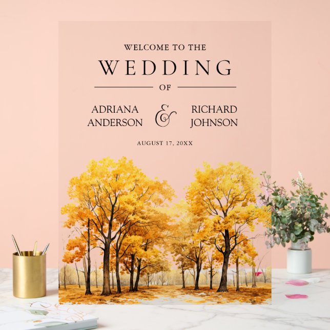 Señal Acrílica Autumn Fall Oak Trees Forest Wedding Welcome (Boda)