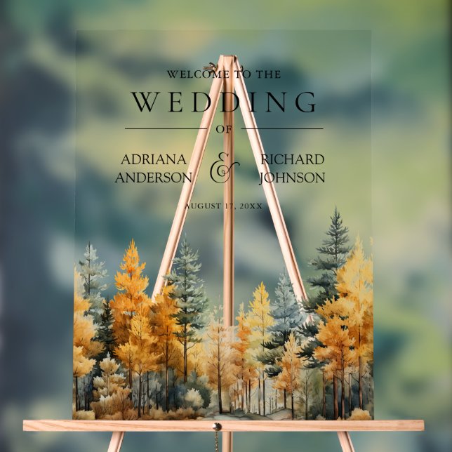 Señal Acrílica Autumn Fall Pine Trees Wedding Welcome (Neutral )