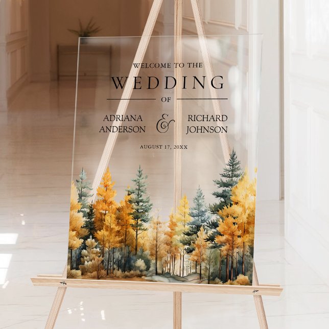 Señal Acrílica Autumn Fall Pine Trees Wedding Welcome (Subido por el creador)