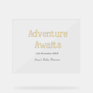 Señal Acrílica Aventura espera baby shower agregar nombre fecha p