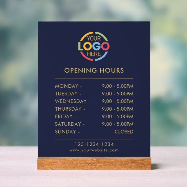 Señal Acrílica Azul sencillo moderno | Horas de apertura del logo (Neutral )