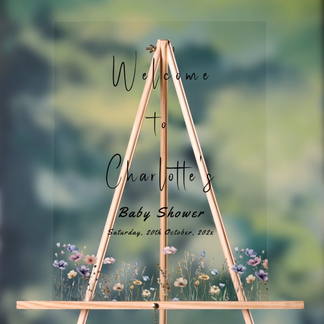 Señal Acrílica Baby In Bloom Wildflower Baby Shower Welcome (Neutral )