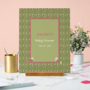 Señal Acrílica Baby Shower de Aves ricas verdes y rosas