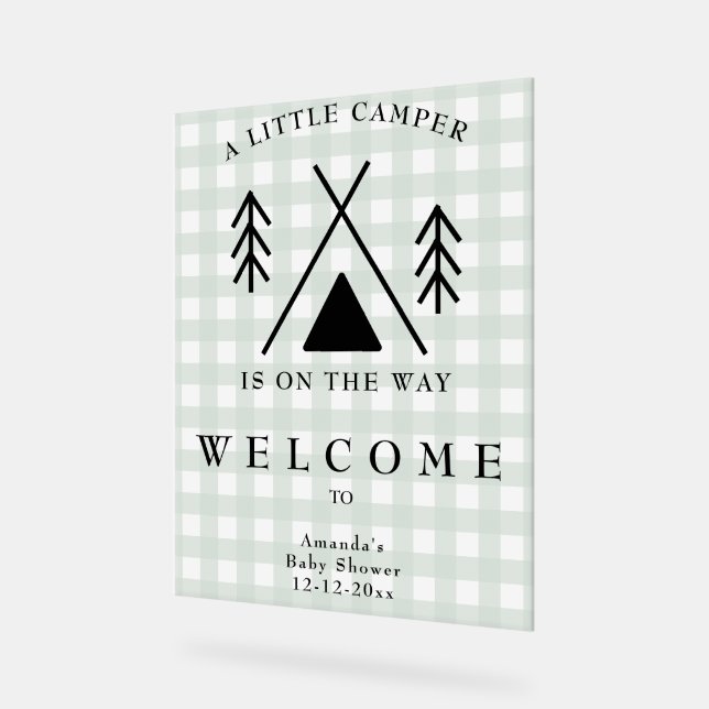 Señal Acrílica Baby Shower de bienvenida de Camping (Ángulo)