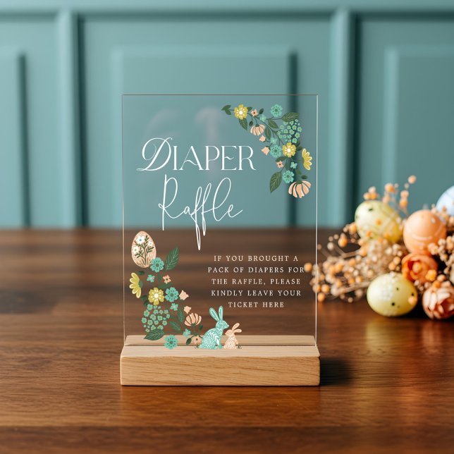 Señal Acrílica Baby Shower Diaper Raffle Spring Floral Easter (Baby Shower Diaper Raffle Spring Floral Easter Acrylic Sign)