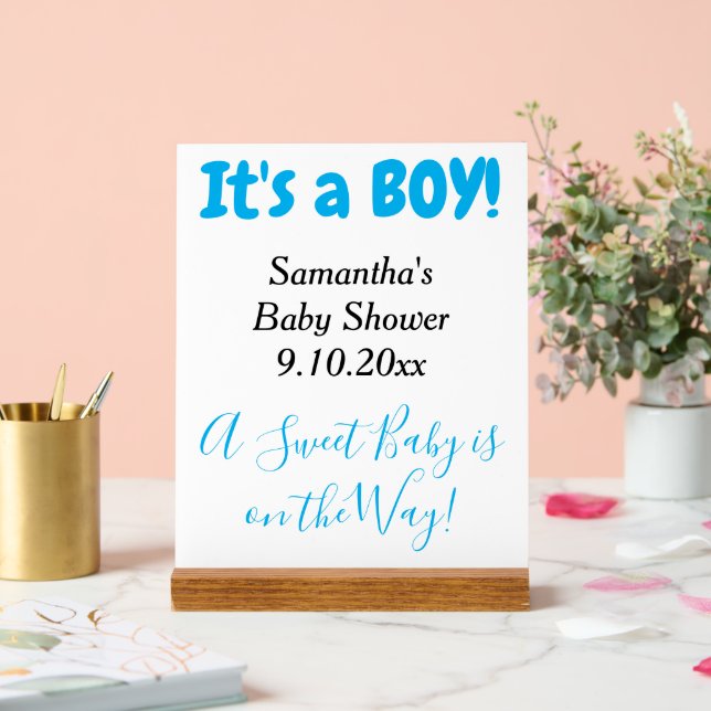 Señal Acrílica Baby Shower es un niño blanco azul (Boda)
