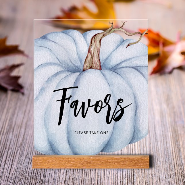 Señal Acrílica Baby Shower Favoritos de calabaza azul (Blue Pumpkin Boy Baby Shower Favors Clear Acrylic Tabletop Sign)