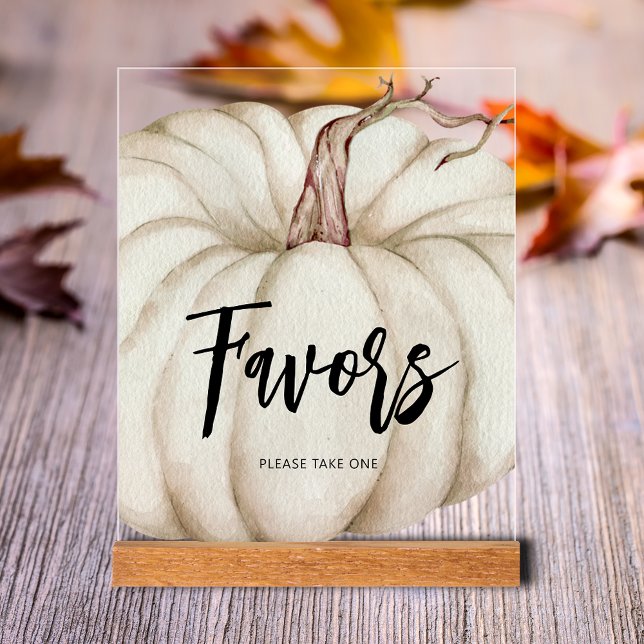 Señal Acrílica Baby Shower Favoritos de calabaza blanca (White Pumpkin Baby Shower Favors Clear Acrylic Tabletop Sign)