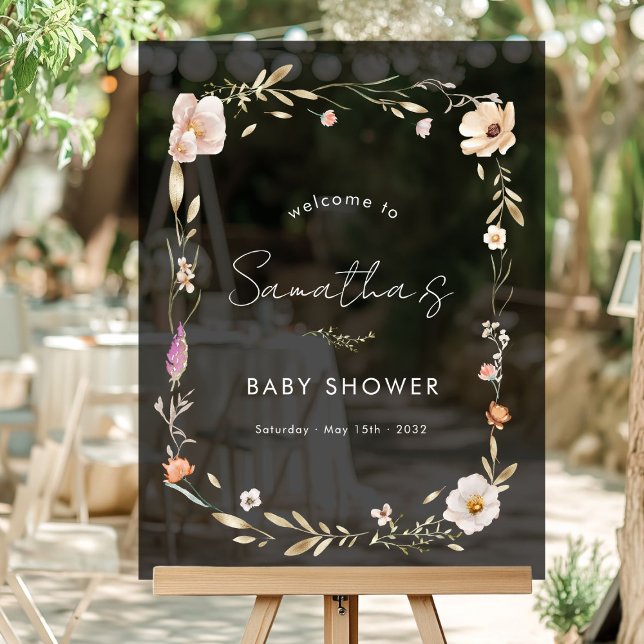 Señal Acrílica Baby Shower Floral Boho (Boho Flower - Baby Shower Custom Welcome Acrylic Sign with your Name & Date. For Baby Girl & Boy)