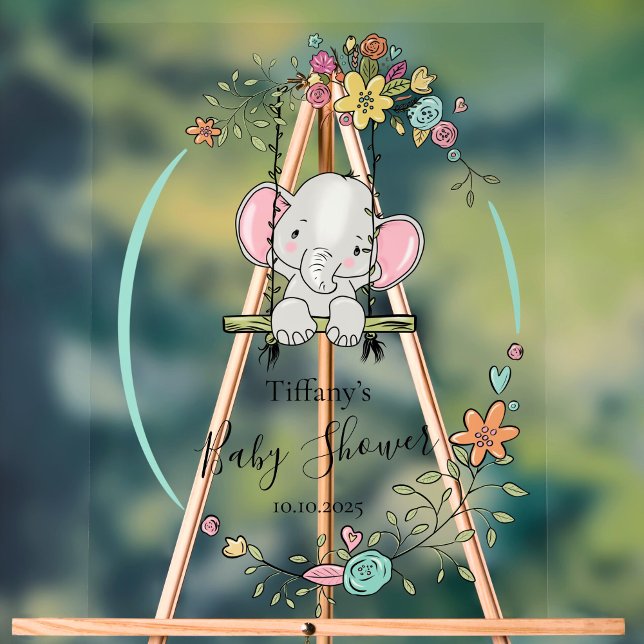 Señal Acrílica Baby Shower personalizado con elefante lindo (Subido por el creador)