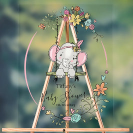 Señal Acrílica Baby Shower personalizado con elefante lindo