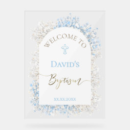 Señal Acrílica Baby's Breath white blue welcome sign