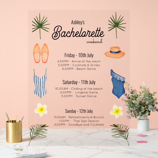 Señal Acrílica Bachelorette Beach Weekend Itinerary (Boda)