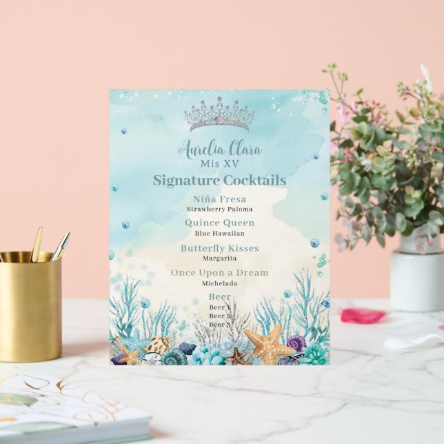 Señal Acrílica Bajo el Sea Quinceanera Cocktails Bar Menú (Boda)