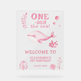 Señal Acrílica Ballena rosa cumpleaños número 1 bajo el mar