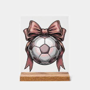 Señal Acrílica Balón de Fútbol Vintage con Lazo Rosa