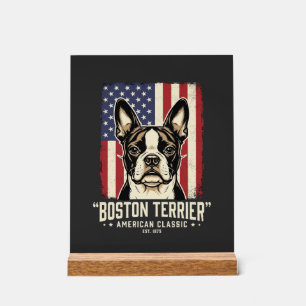 Señal Acrílica Bandera clásica americana del Boston Terrier