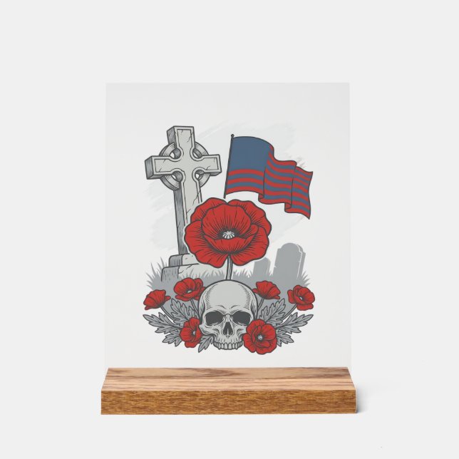 Señal Acrílica Bandera de amapola conmemorativa Cruz Grabado Vint (Anverso)