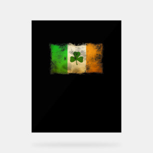 Señal Acrílica Bandera de Irlanda angustiada Shamrock Vintage Iri