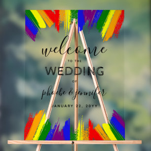 Señal Acrílica Bandera de orgullo de pinceladas boda LGBTQ