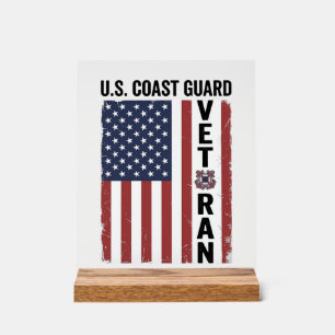 Señal Acrílica Bandera de veterano de la Guardia Costera Diseño v