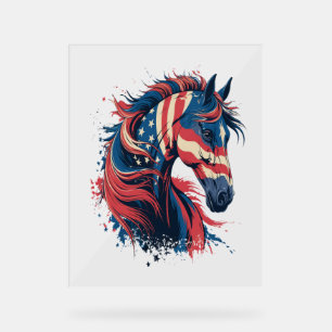 Señal Acrílica Bandera estadounidense del caballo