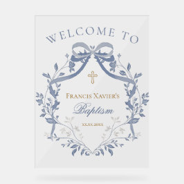 Señal Acrílica Baptism elegant blue bow welcome sign
