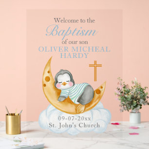 Señal Acrílica Baptismo Bienvenida Bebé Pingüino