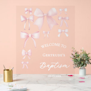 Señal Acrílica Baptismo de arcos rosados bienvenido signo claro