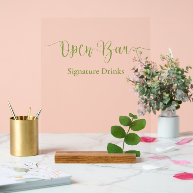 Señal Acrílica Bar abierto de Moda verde boda (Boda)