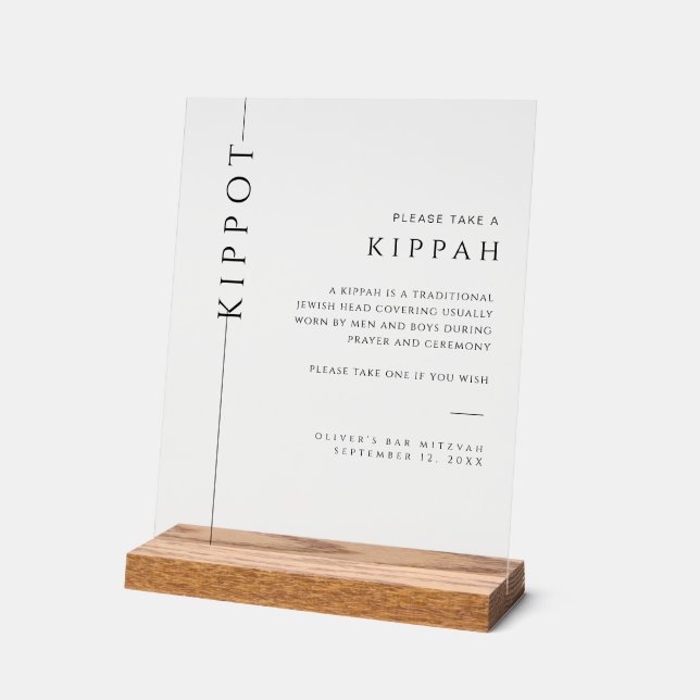 Señal Acrílica Bar acrílico moderno Rótulo Mitzvah Kippah (Ángulo)