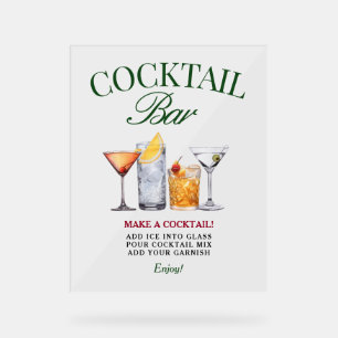 Señal Acrílica Bar de coctelería elegante verde y rojo