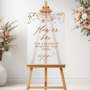 Señal Acrílica Bar de flores Baby Shower Boho Moda Wildflower