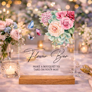 Señal Acrílica Bar de flores florecen mariposas despedida de solt