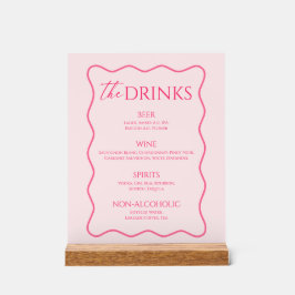 Señal Acrílica Bar de Menú de Bebida Rosa Ondulada Retro