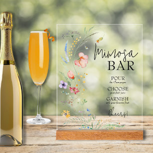 Señal Acrílica Bar de Mimosa para Baby Shower con Flores Silvestr
