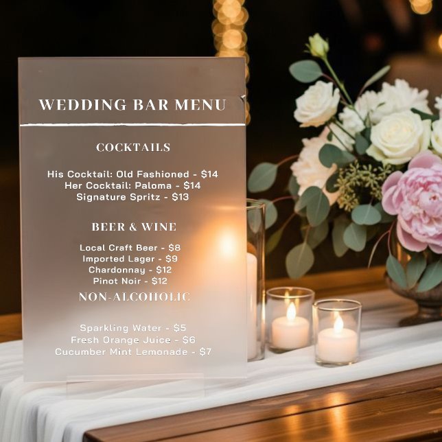 Señal Acrílica Bar menu sign wedding (Subido por el creador)