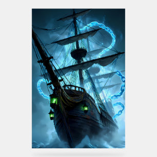 Señal Acrílica Barco Pirata Fantasma Cadenas Brillantes