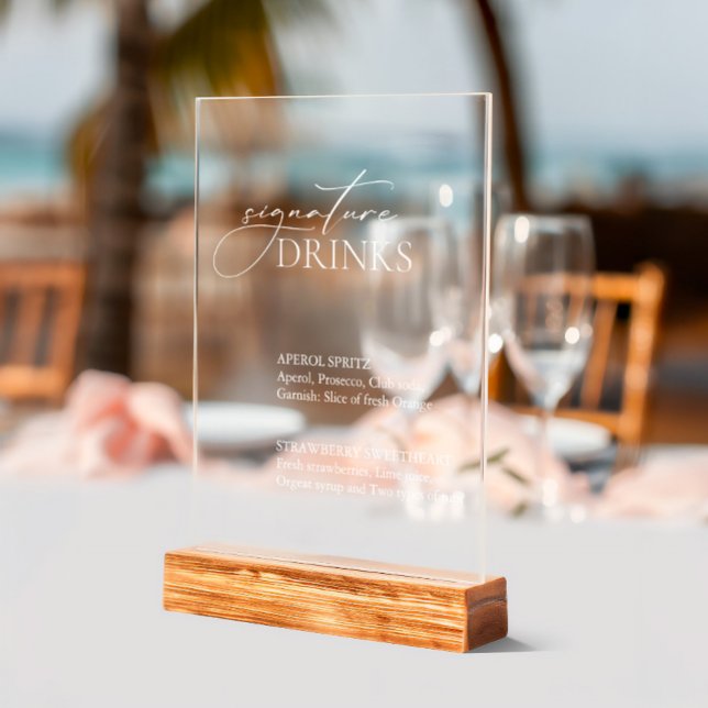 Señal Acrílica Barra Boda de bebidas con firma (Signature Drinks Wedding Bar Acrylic Sign)