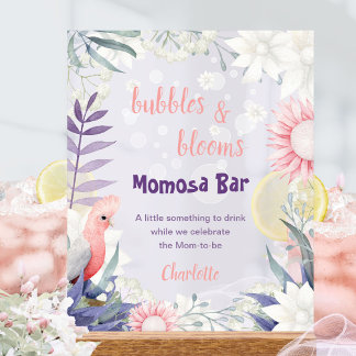 Señal Acrílica Barra de Momosa para Baby Shower de Pájaro Floral