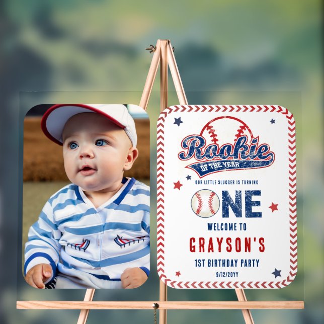 Señal Acrílica Baseball Rookie Photo 1st Birthday Party (Neutral )